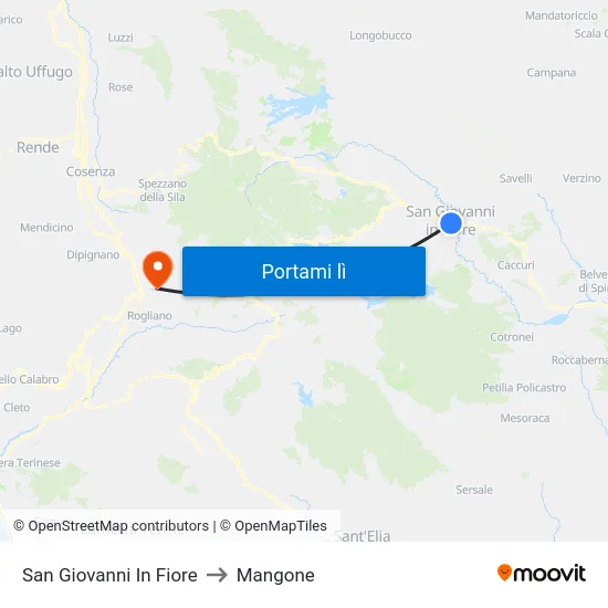 San Giovanni In Fiore to Mangone map