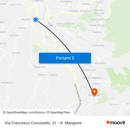 Via Francesco Corsonello, 31 to Mangone map