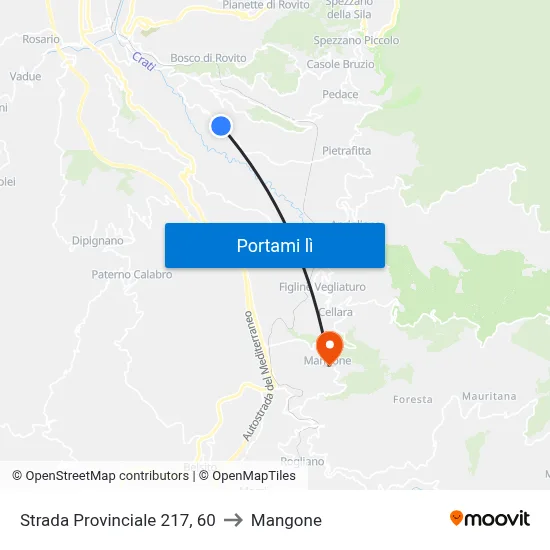 Strada Provinciale 217, 60 to Mangone map