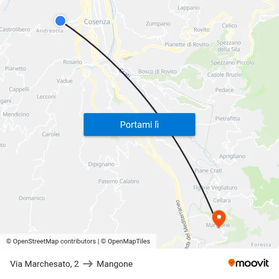 Via Marchesato, 2 to Mangone map
