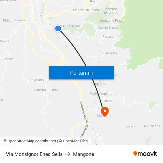 Via Monsignor Enea Selis to Mangone map