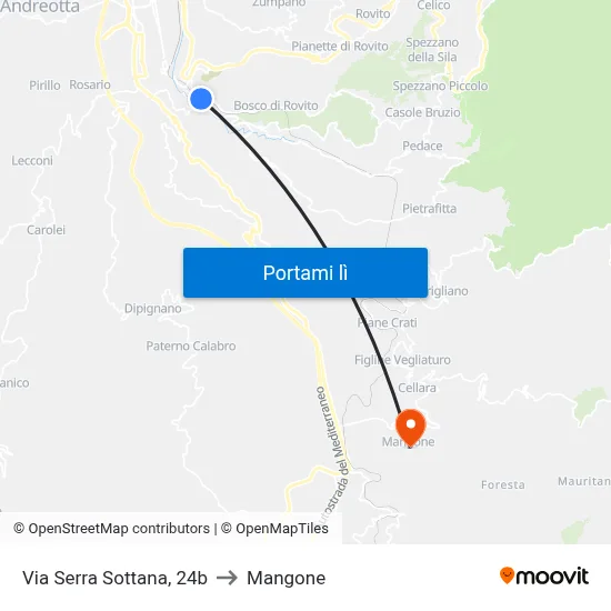 Via Serra Sottana, 24b to Mangone map