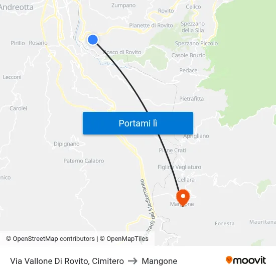 Via Vallone Di Rovito, Cimitero to Mangone map