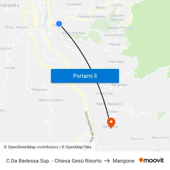 C.Da Badessa Sup. - Chiesa Gesù Risorto to Mangone map