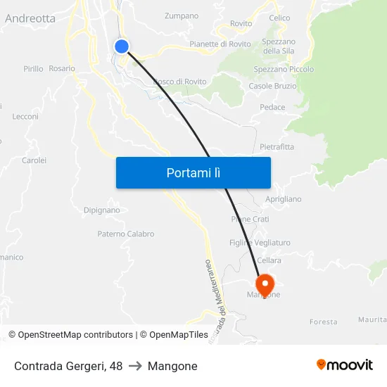 Contrada Gergeri, 48 to Mangone map