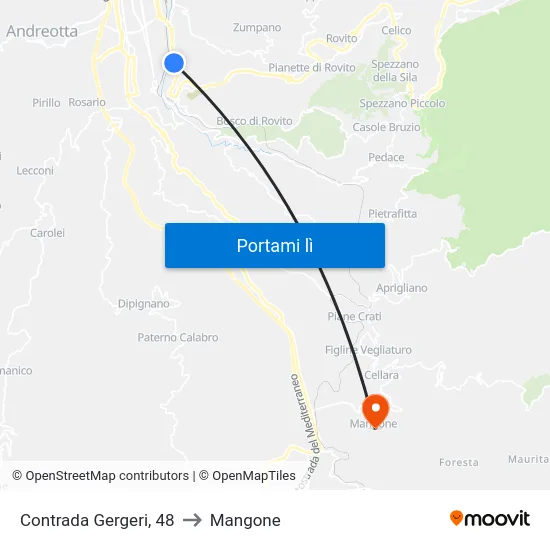 Contrada Gergeri, 48 to Mangone map