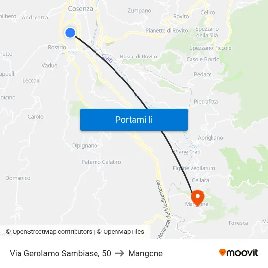 Via Gerolamo Sambiase, 50 to Mangone map