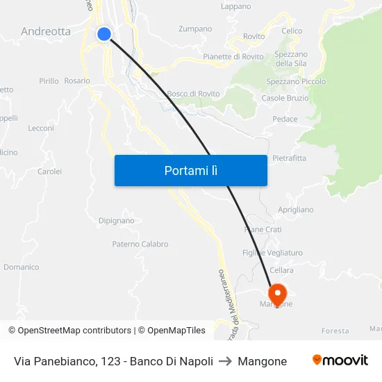 Via Panebianco, 123 - Banco Di Napoli to Mangone map