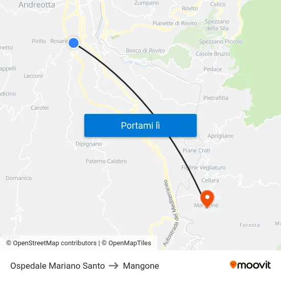 Ospedale Mariano Santo to Mangone map