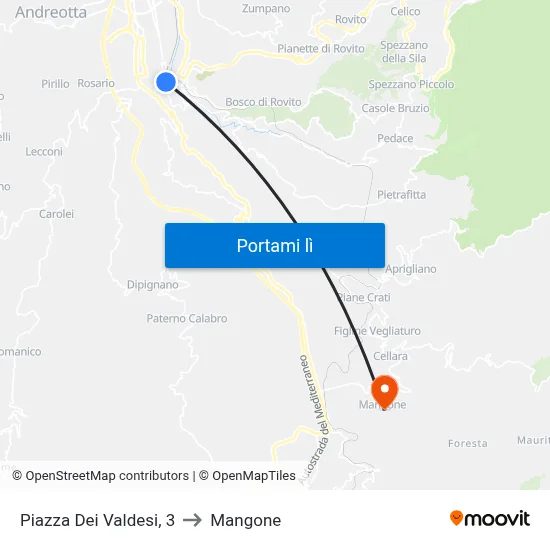 Piazza Dei Valdesi, 3 to Mangone map