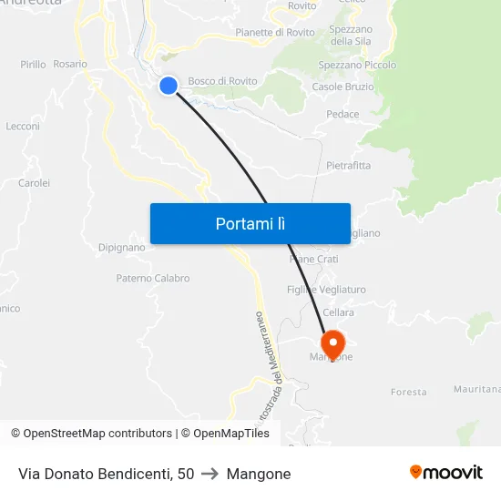 Via Donato Bendicenti, 50 to Mangone map