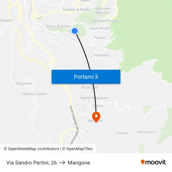 Via Sandro Pertini, 26 to Mangone map
