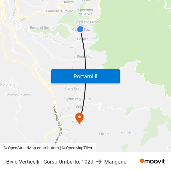 Bivio Verticelli - Corso Umberto, 102d to Mangone map