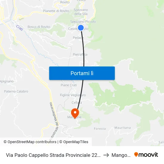 Via Paolo Cappello Strada Provinciale 226, 1 to Mangone map