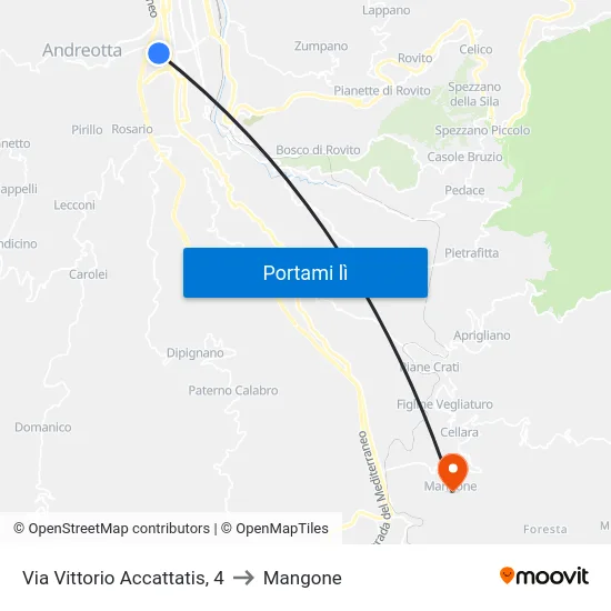 Via Vittorio Accattatis, 4 to Mangone map