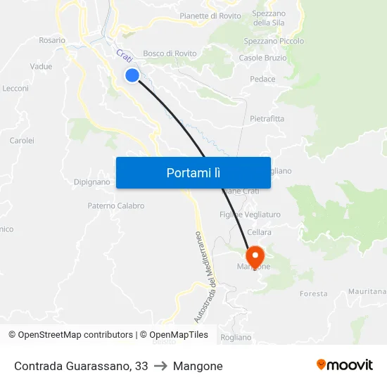 Contrada Guarassano, 33 to Mangone map