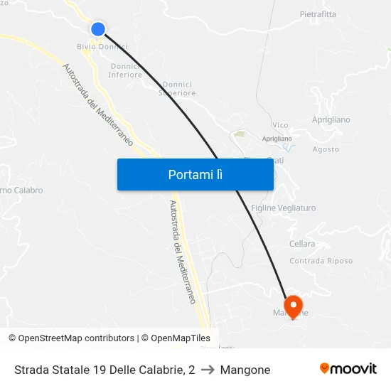 Strada Statale 19 Delle Calabrie, 2 to Mangone map