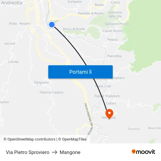 Via Pietro Sproviero to Mangone map
