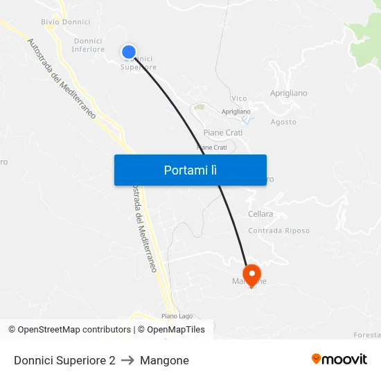 Donnici Superiore 2 to Mangone map
