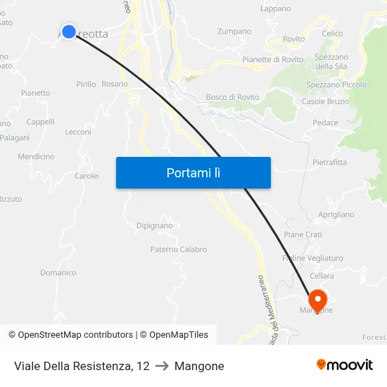 Viale Della Resistenza, 12 to Mangone map