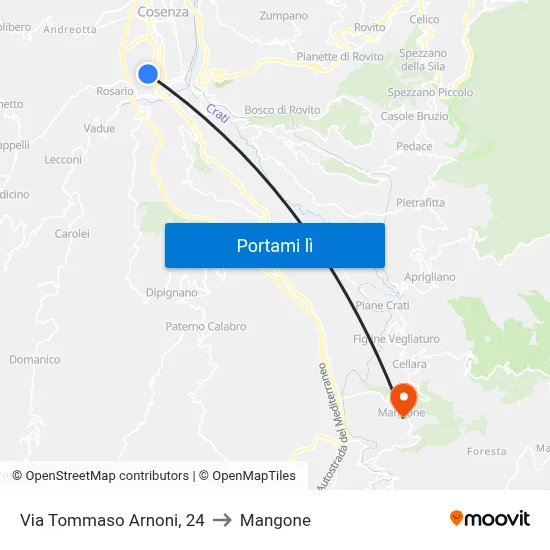Via Tommaso Arnoni, 24 to Mangone map