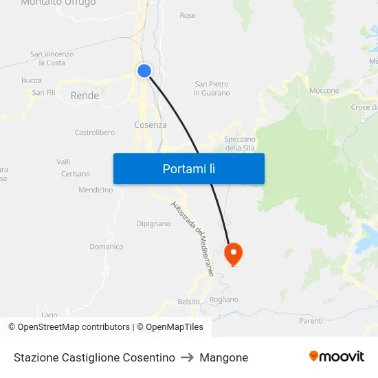 Stazione Castiglione Cosentino to Mangone map