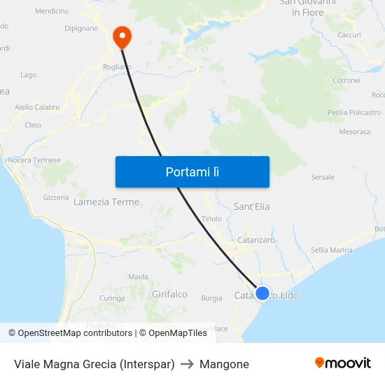 Viale Magna Grecia (Interspar) to Mangone map