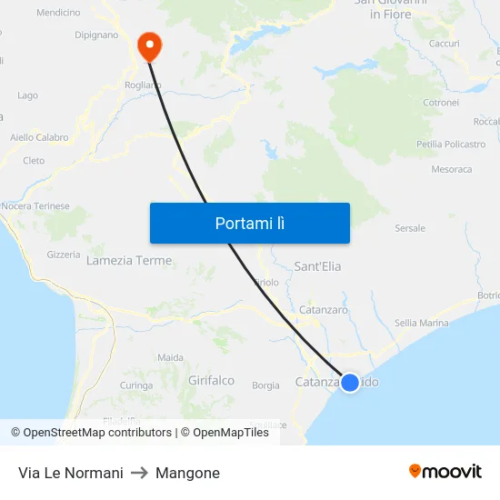 Via Le Normani to Mangone map