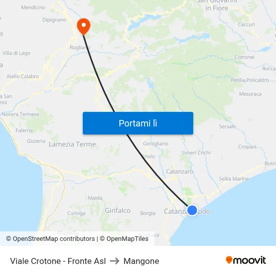 Viale Crotone - Fronte Asl to Mangone map