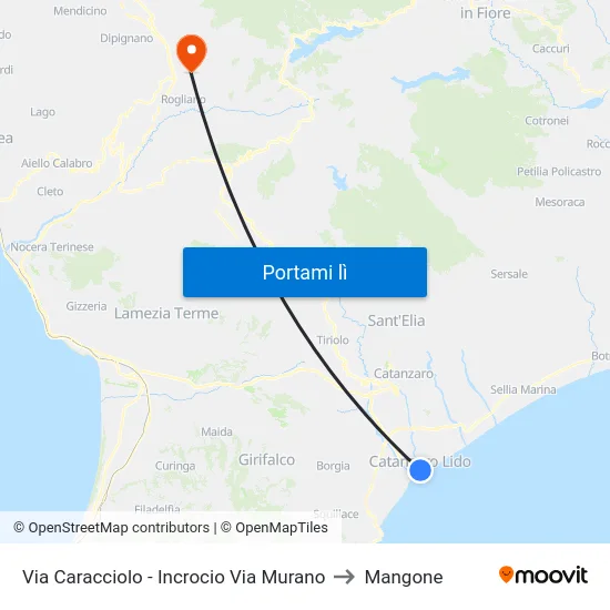 Via Caracciolo - Incrocio Via Murano to Mangone map