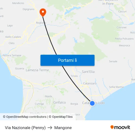 Via Nazionale (Penny) to Mangone map