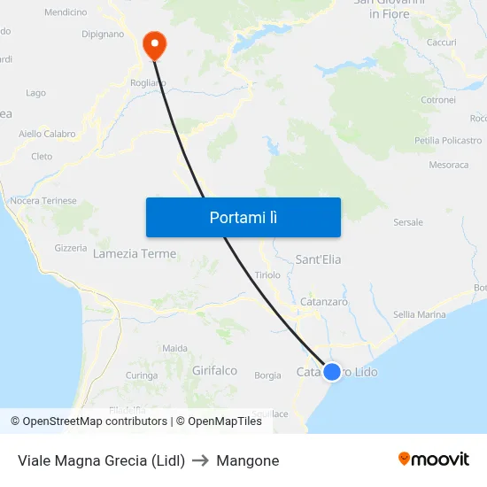 Viale Magna Grecia (Lidl) to Mangone map