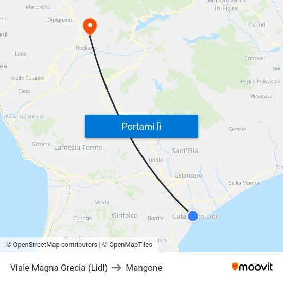 Viale Magna Grecia (Lidl) to Mangone map