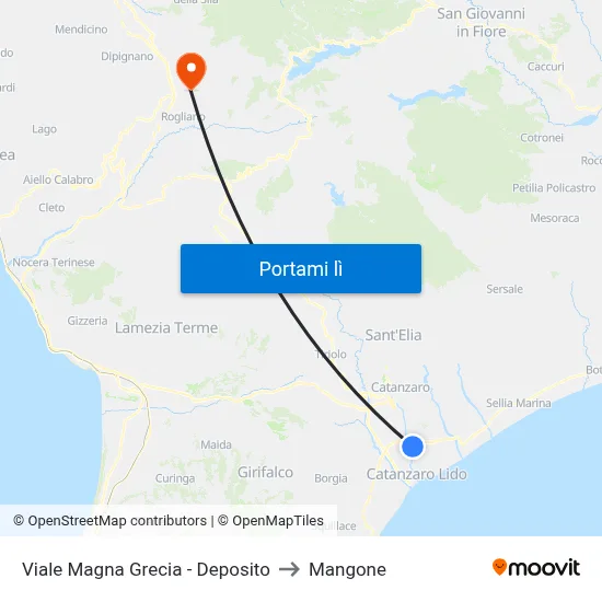 Viale Magna Grecia - Deposito to Mangone map