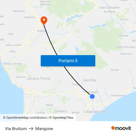 Via Brutium to Mangone map