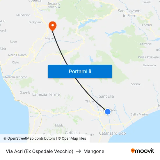 Via Acri (Ex Ospedale Vecchio) to Mangone map