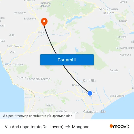 Via Acri (Ispettorato Del Lavoro) to Mangone map