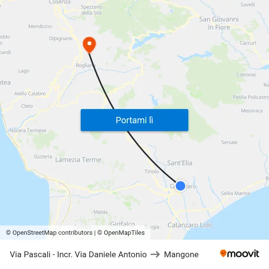 Via Pascali - Incr.  Via Daniele Antonio to Mangone map