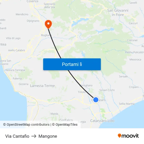 Via Cantafio to Mangone map
