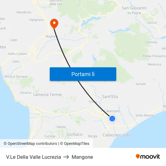 V.Le Della Valle Lucrezia to Mangone map