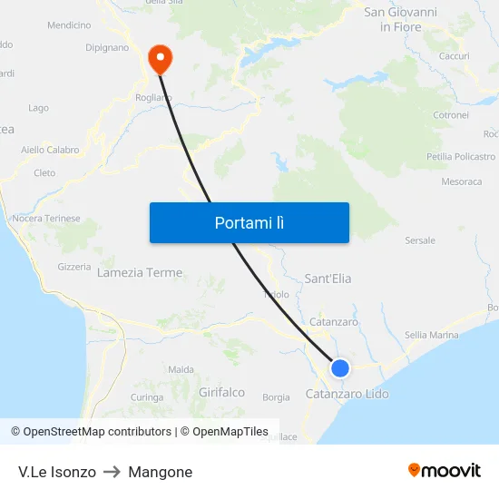 V.Le Isonzo to Mangone map
