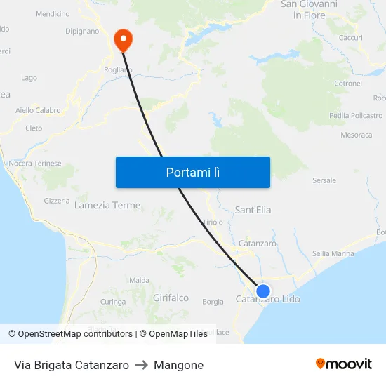Via Brigata Catanzaro to Mangone map