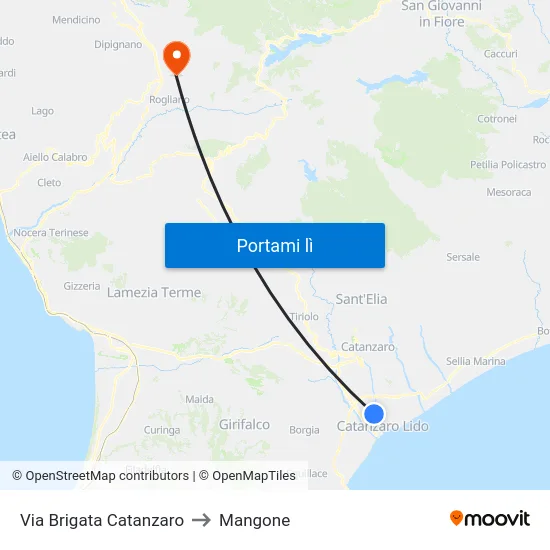 Via Brigata Catanzaro to Mangone map