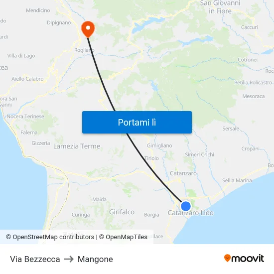 Via Bezzecca to Mangone map