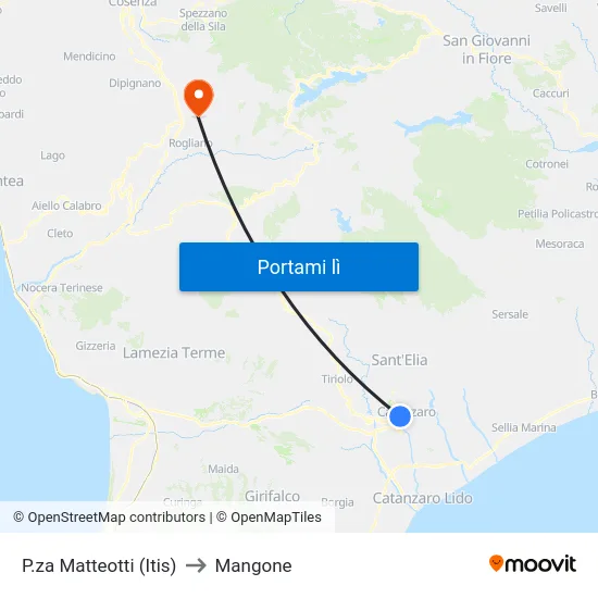 P.za Matteotti (Itis) to Mangone map