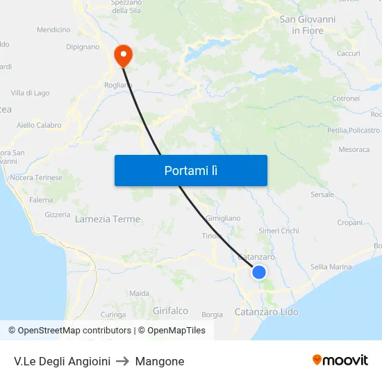 V.Le Degli Angioini to Mangone map