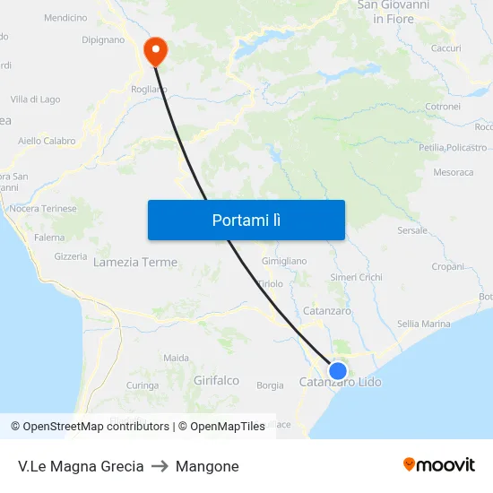 V.Le Magna Grecia to Mangone map