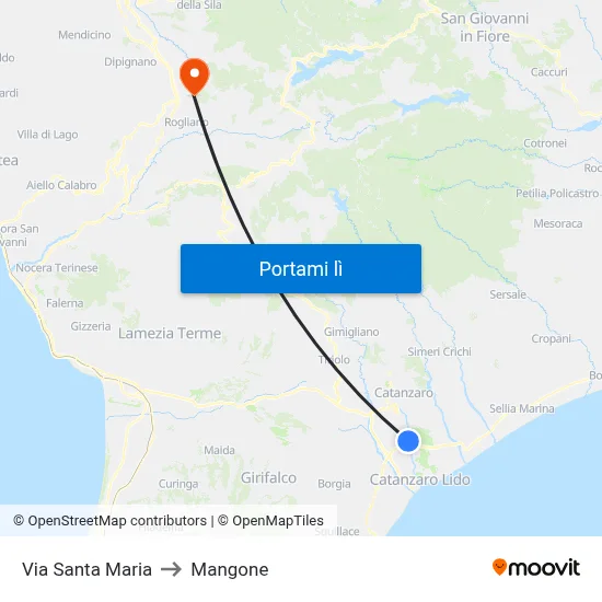 Via Santa Maria to Mangone map