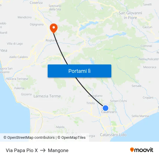 Via Papa Pio X to Mangone map