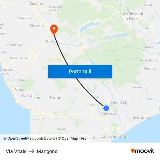 Via Vitale to Mangone map